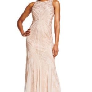 Adrianna Papell Beaded Halter Dress Mermaid Skirt